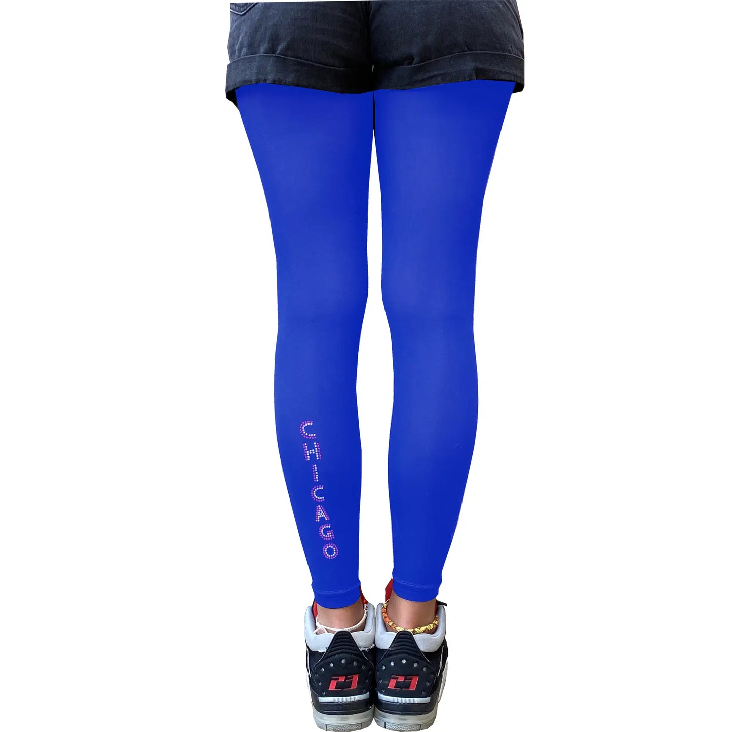Blue rhinestone footless tights for women featuring studs details and elegant stretch comfort