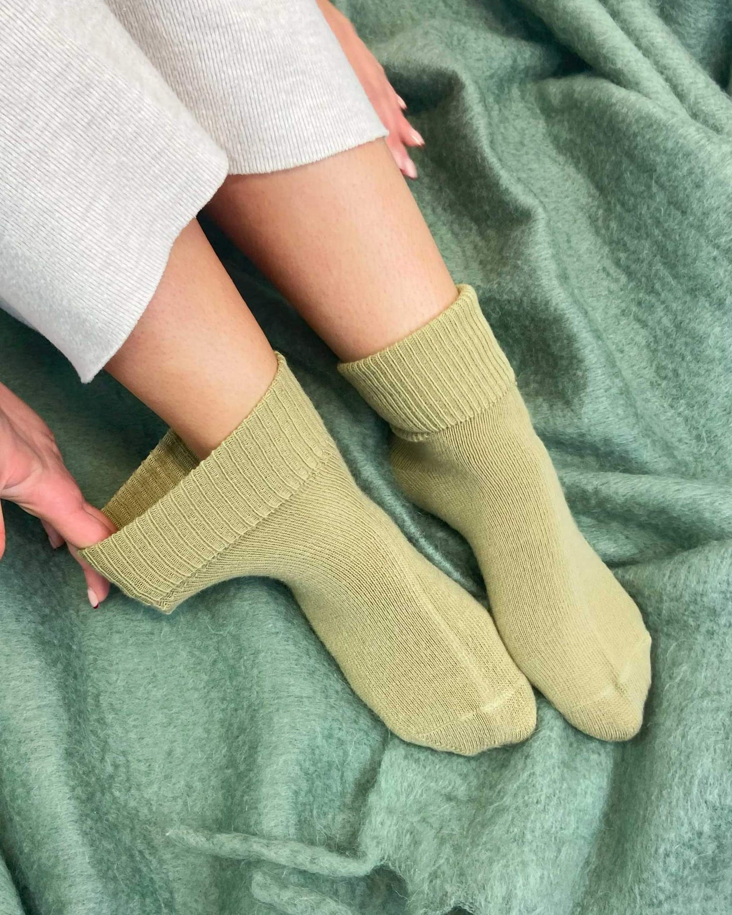 Sage green ankle socks for women made from ultra-soft knit fabric by Malka Chic