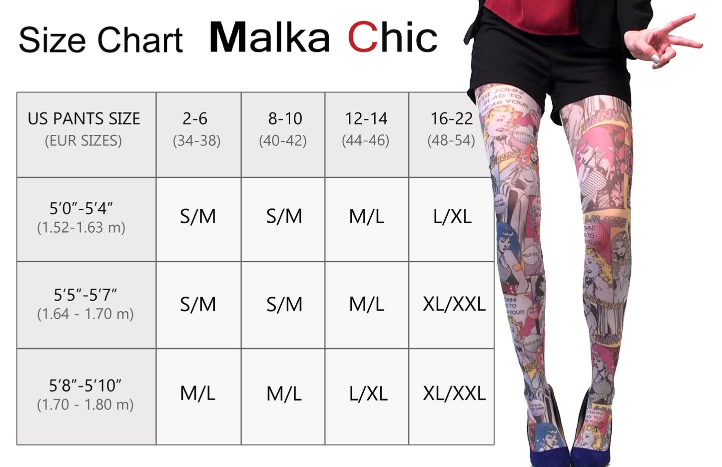 Size chart tights Malka Chic