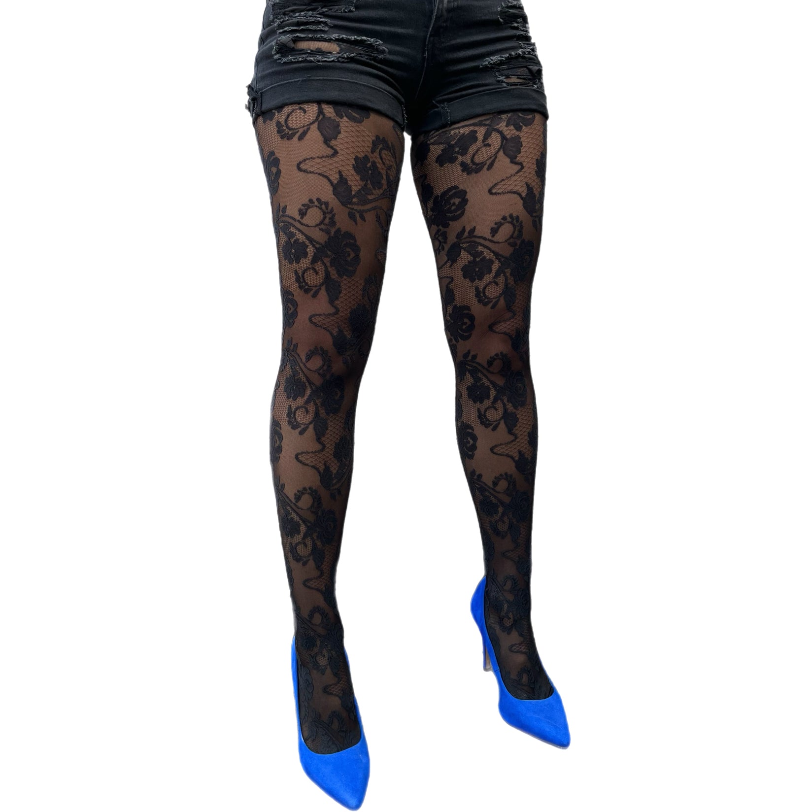 Black Floral Lace Tights for Women | Malka Chic