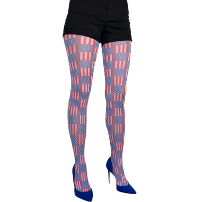 American flag patterned tights women red white blue