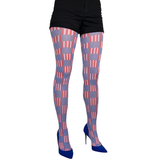 American flag patterned tights women red white blue