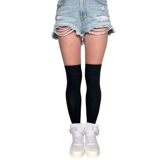 Black Cotton Over the Knee Socks for Women Malka Chic