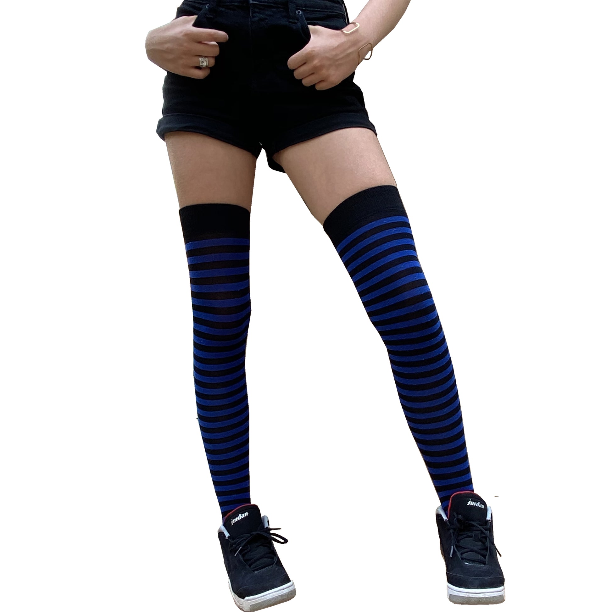 Black and Blue Over the Knee Socks for Women Malka Chic