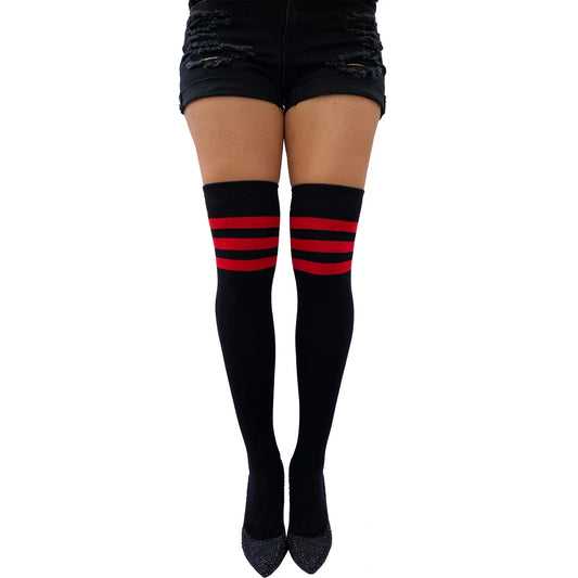 Black and Red Over the Knee Socks for Women Malka Chic