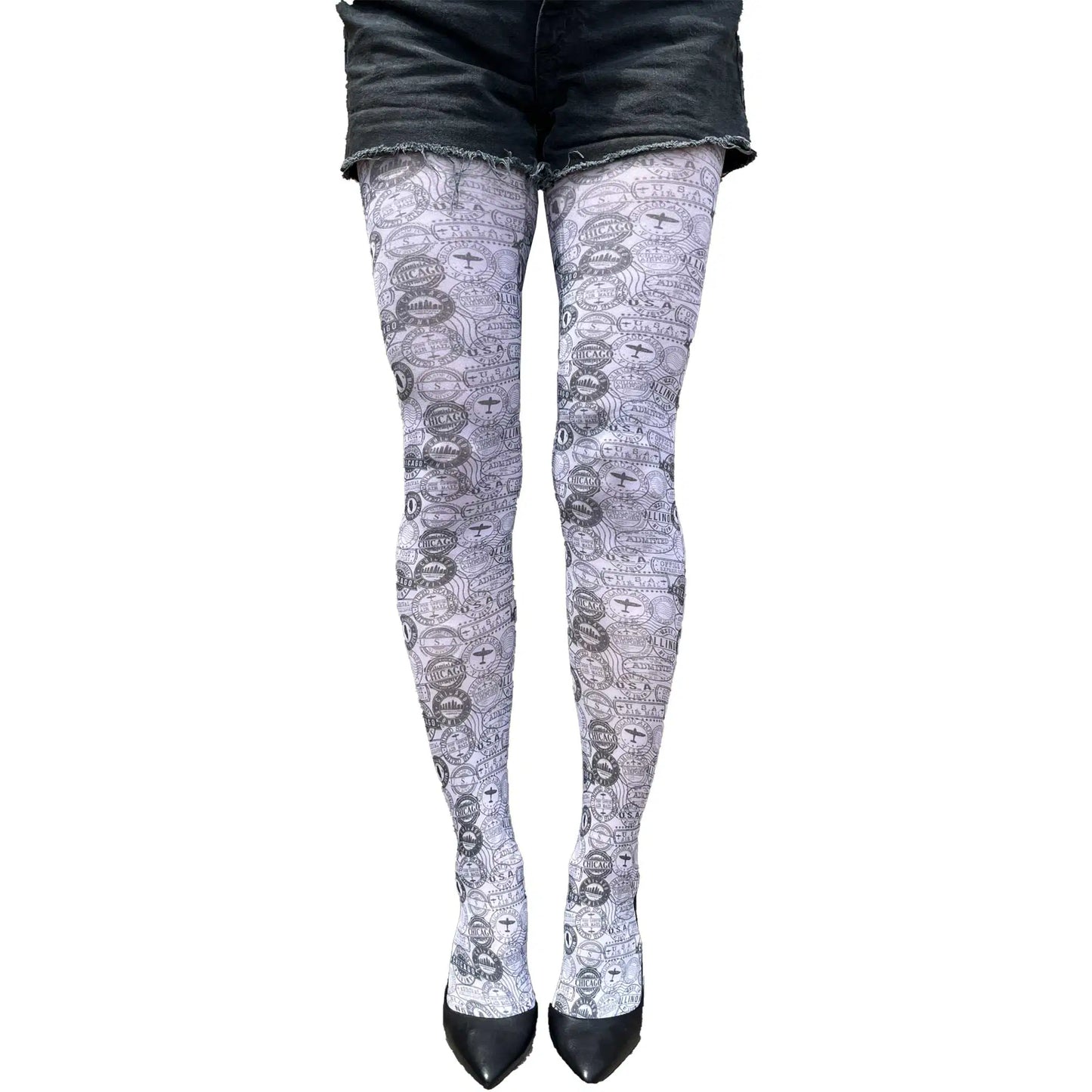 Malka Chic stamp print tights with monochrome pattern for stylish outfits