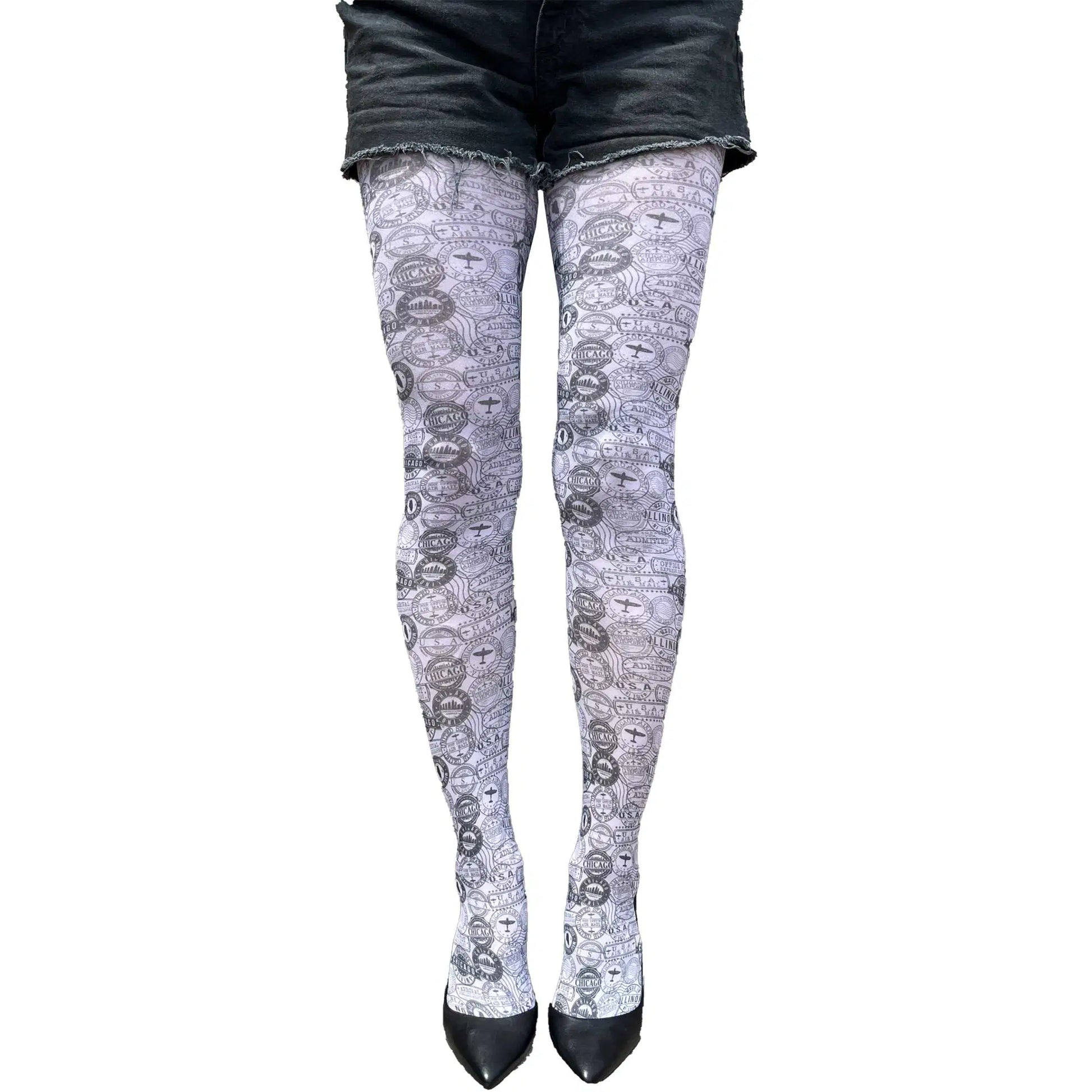 Malka Chic stamp print tights with monochrome pattern for stylish outfits