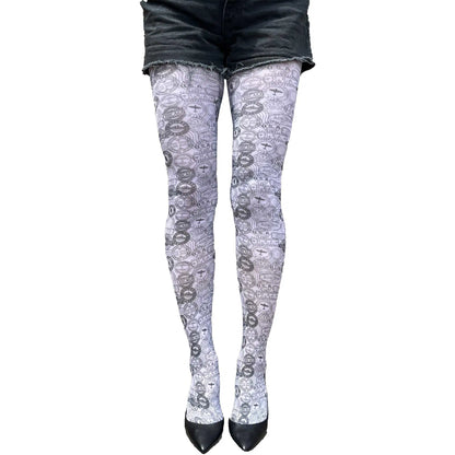Malka Chic stamp print tights with monochrome pattern for stylish outfits