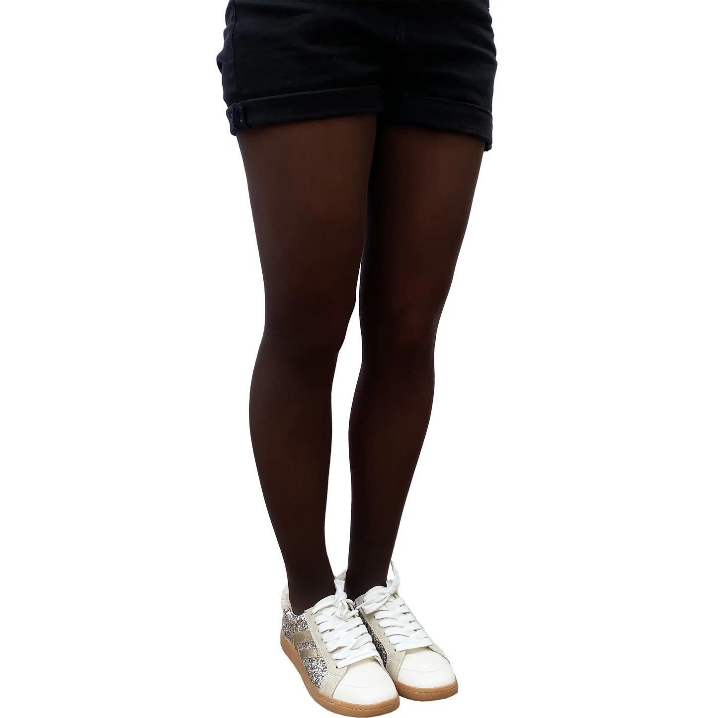 Brown opaque pantyhose for women perfect for dresses, skirts, and layered outfits