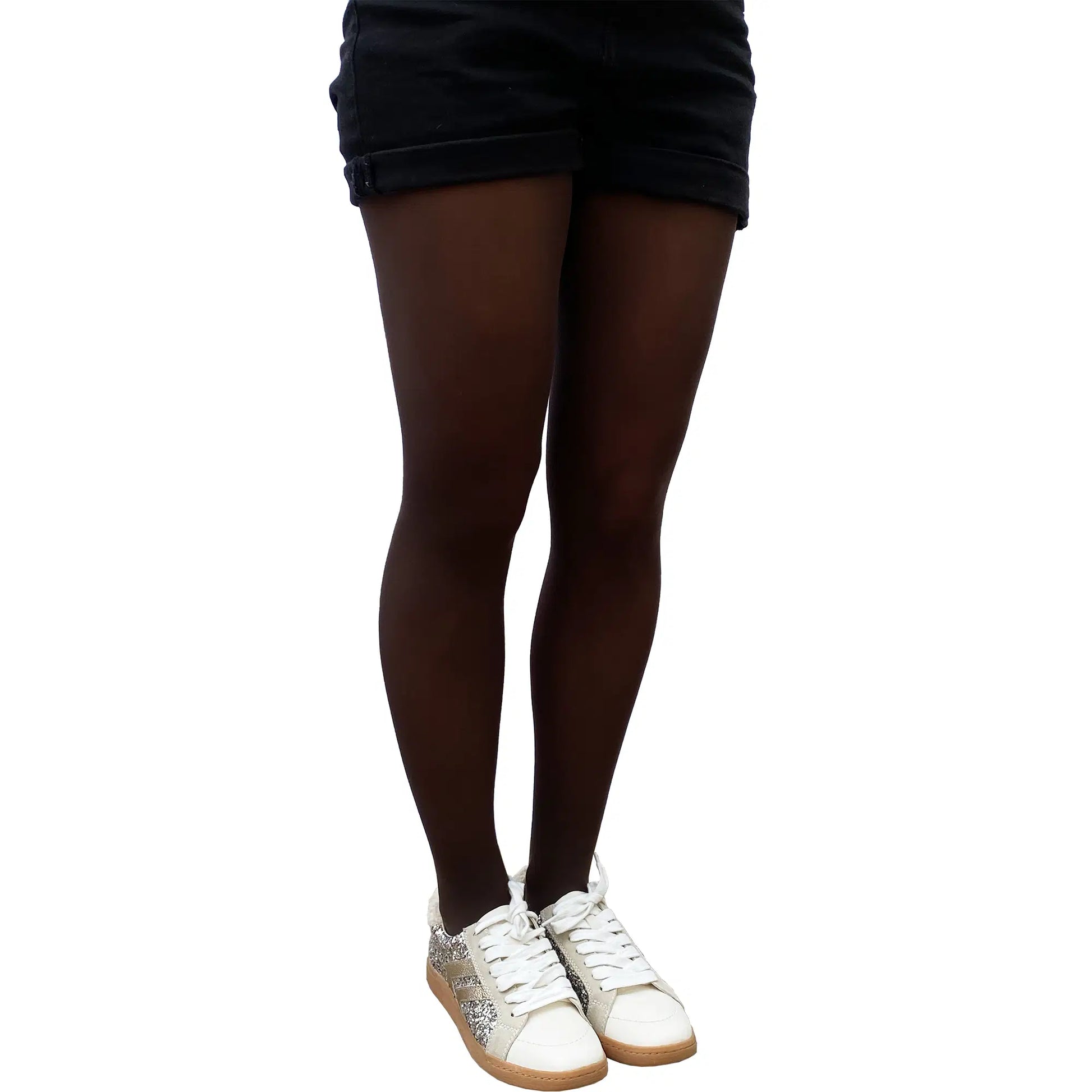 Brown opaque pantyhose for women perfect for dresses, skirts, and layered outfits