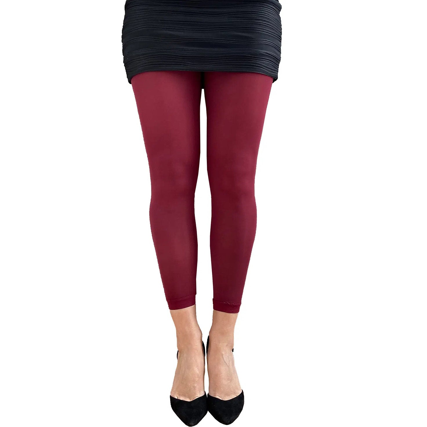 Burgundy 50 denier footless tights for women by Malka Chic with rich opaque look