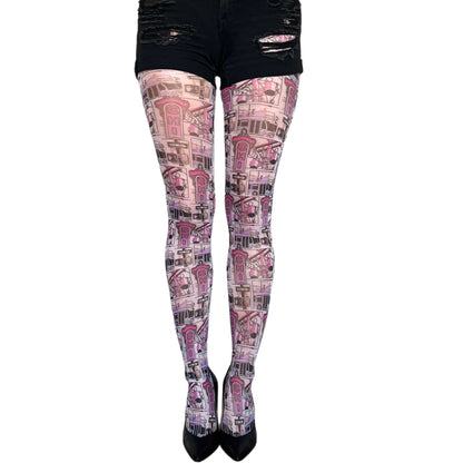 Chicago Street Art Patterned Tights Colorful by Mosher, Printed Tights For Every Women