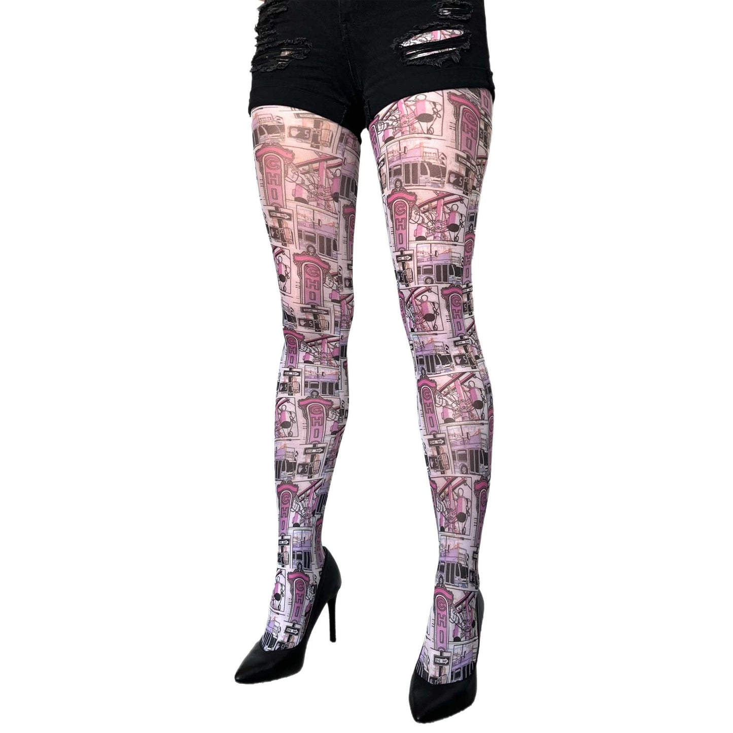 Chicago Street Art Patterned Tights Colorful by Mosher, Printed Tights For Every Women 2