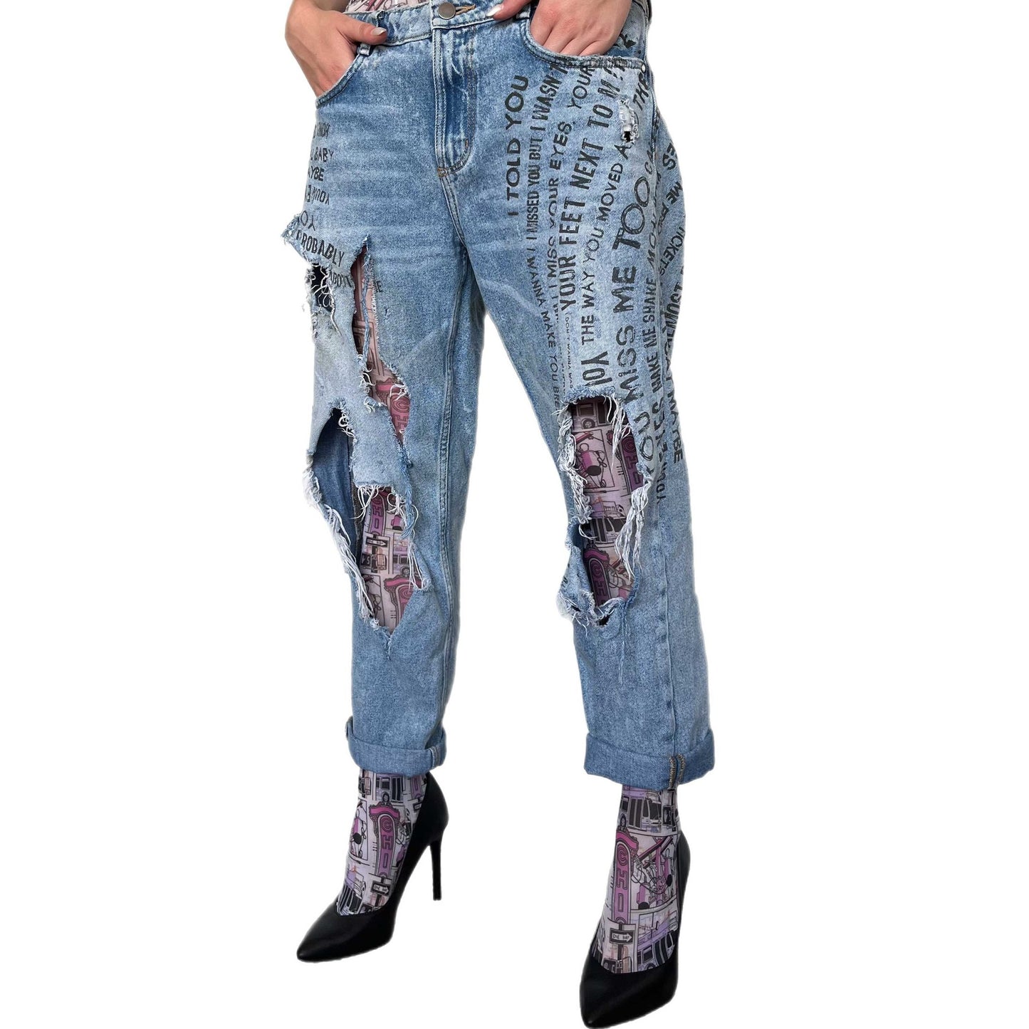 Chicago Street Art Patterned Tights Colorful by Mosher, Printed Tights For Every Women 4