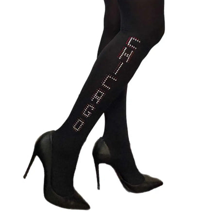 Chicago rhinestone tights for women by Malka Chic with city inspired crystal design