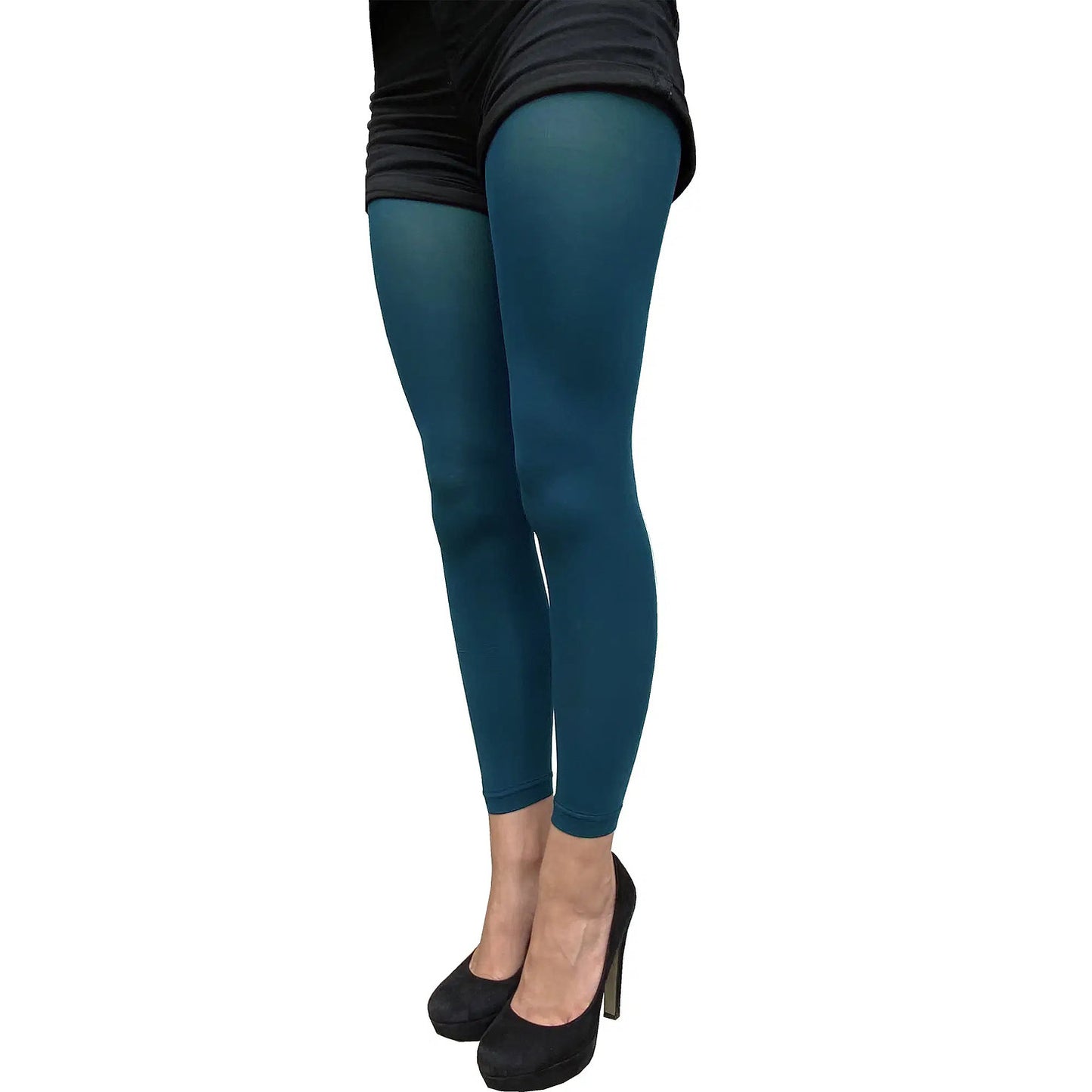 Dark teal 50 denier footless tights for women by Malka Chic with rich opaque color