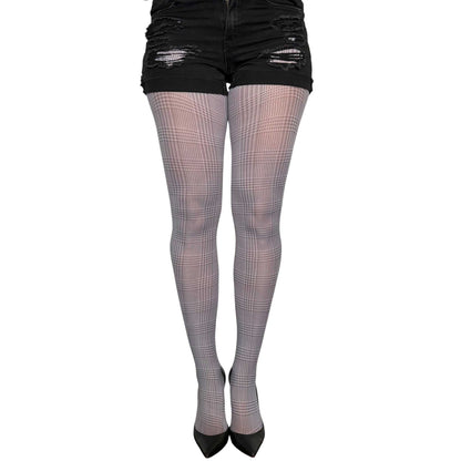 Malka Chic women’s gray check tights with a fine all-over printed pattern and full-length coverage.