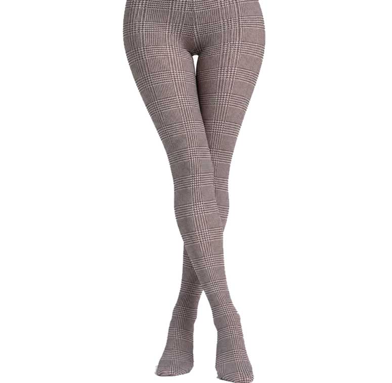 Gray Check Printed Tights For Women