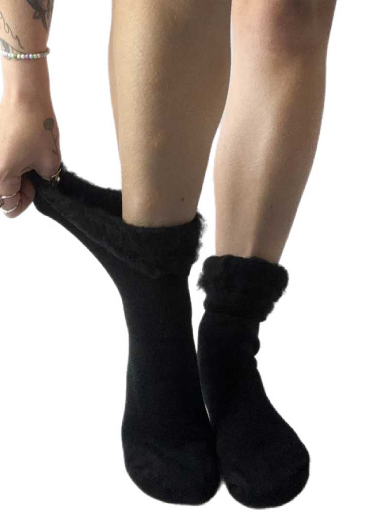 Warm winter thermal lounge socks for women with soft plush lining and stretchy fit by Malka Chic.