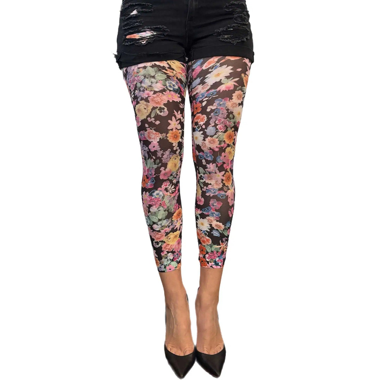 Floral garden footless tights for women by Malka Chic featuring delicate flower patterned hosiery
