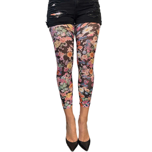 Floral garden footless tights for women by Malka Chic featuring delicate flower patterned hosiery
