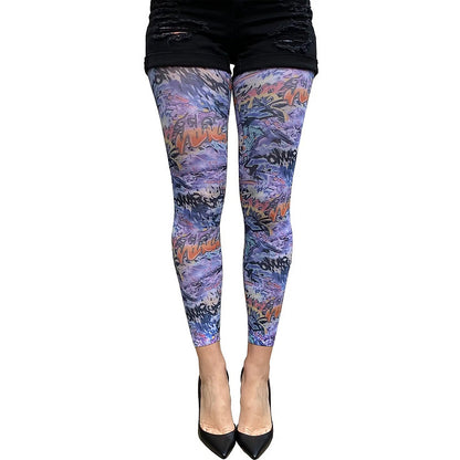 Graffiti print footless tights by Malka Chic for creative and modern fashion looks