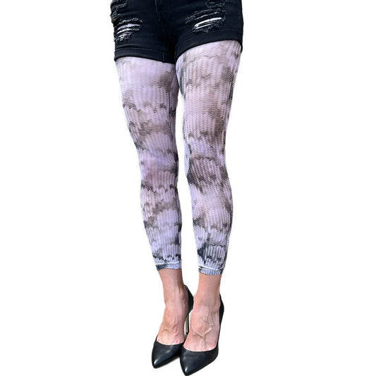 Gray skull illusion knitted footless tights by Malka Chic featuring edgy patterned hosiery