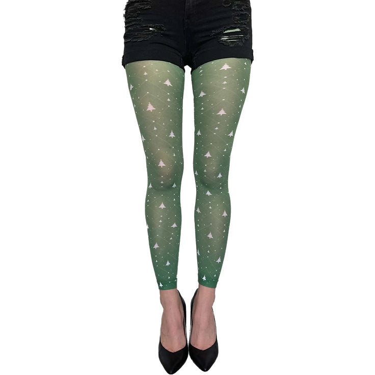 Holiday tree patterned tights by Malka Chic with seasonal design