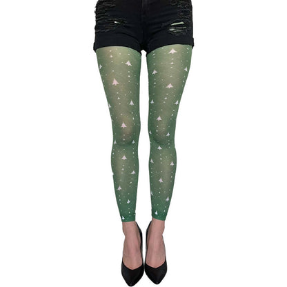 Holiday tree patterned tights by Malka Chic with seasonal design