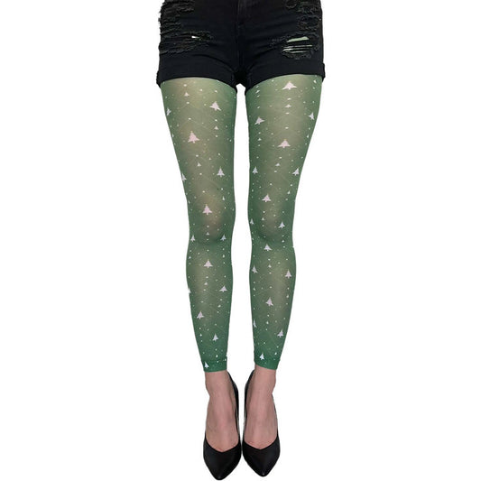 Holiday tree patterned tights by Malka Chic with seasonal design