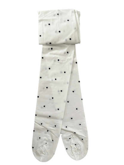 White kids tights with navy polka dots – girls patterned tights