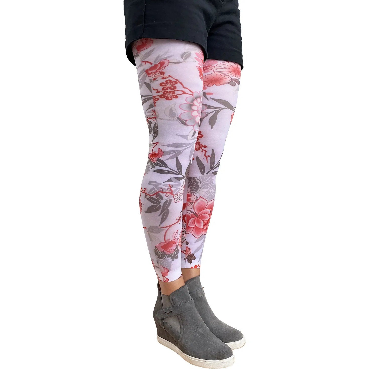 Japanese floral footless tights by Malka Chic with elegant inspired flower pattern