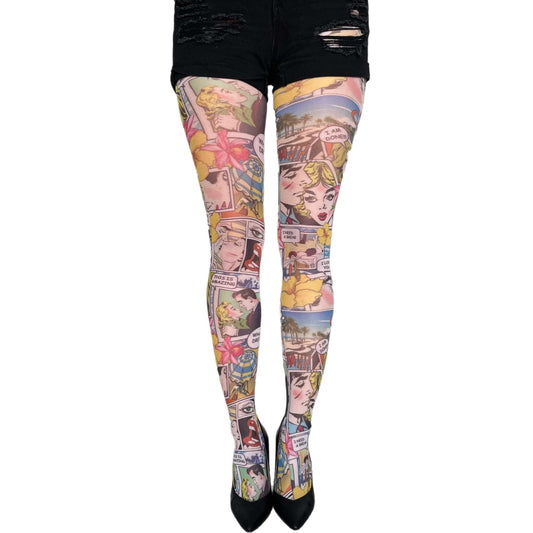Multicolored comics tights by Malka Chic with playful graphic print design 3