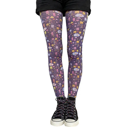 Multicolored patterned tights by Malka Chic with vibrant artistic design