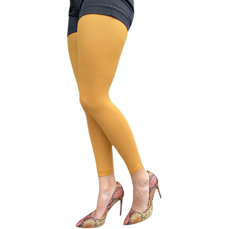 Mustard yellow 50 denier footless tights for women by Malka Chic with warm tone