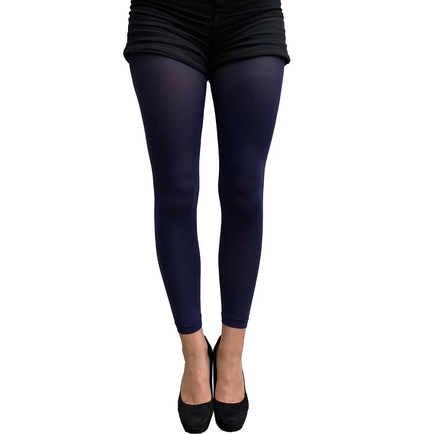 Navy blue 50 denier footless tights for women by Malka Chic with deep opaque color