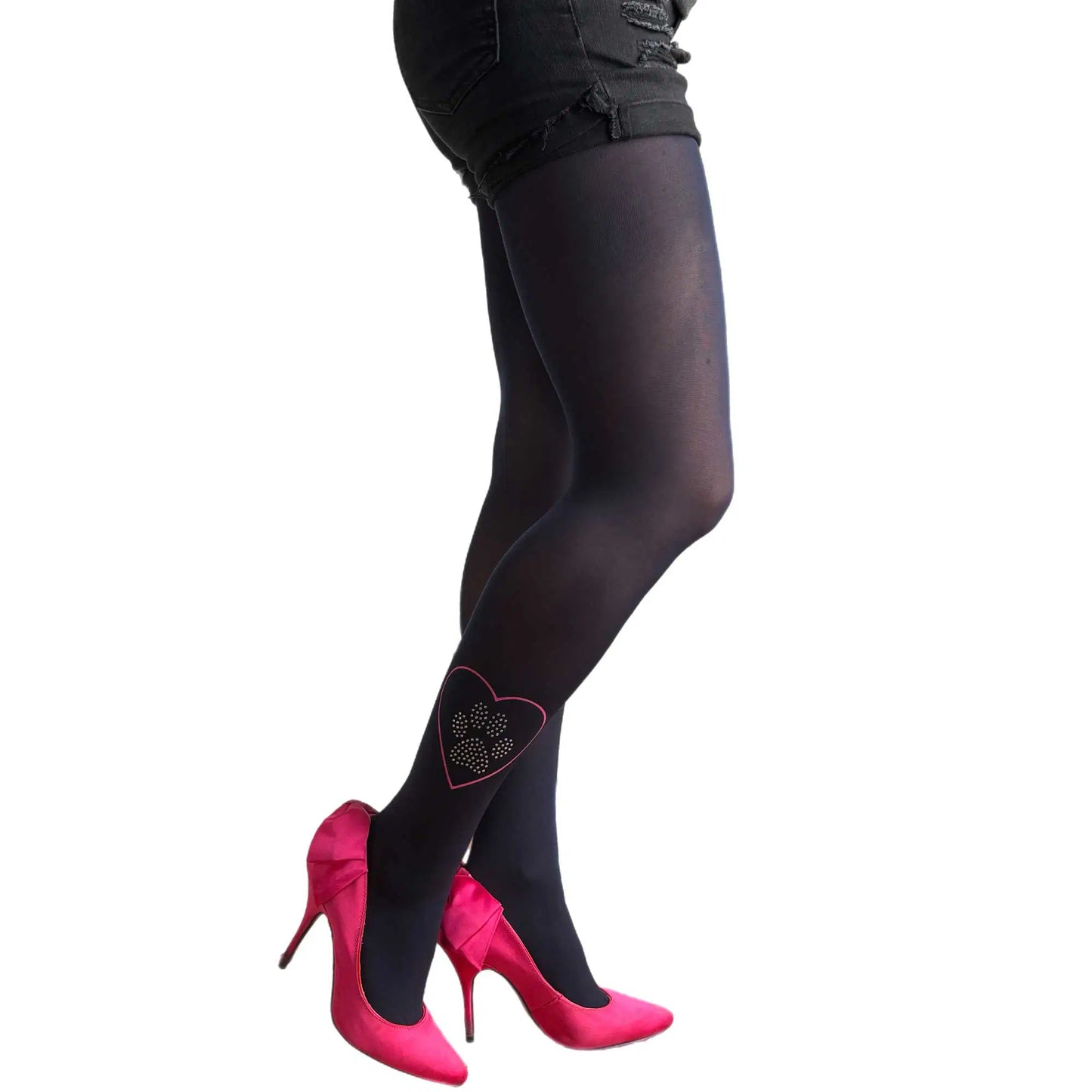 Navy paw print tights with silver studs by Malka Chic for playful outfits