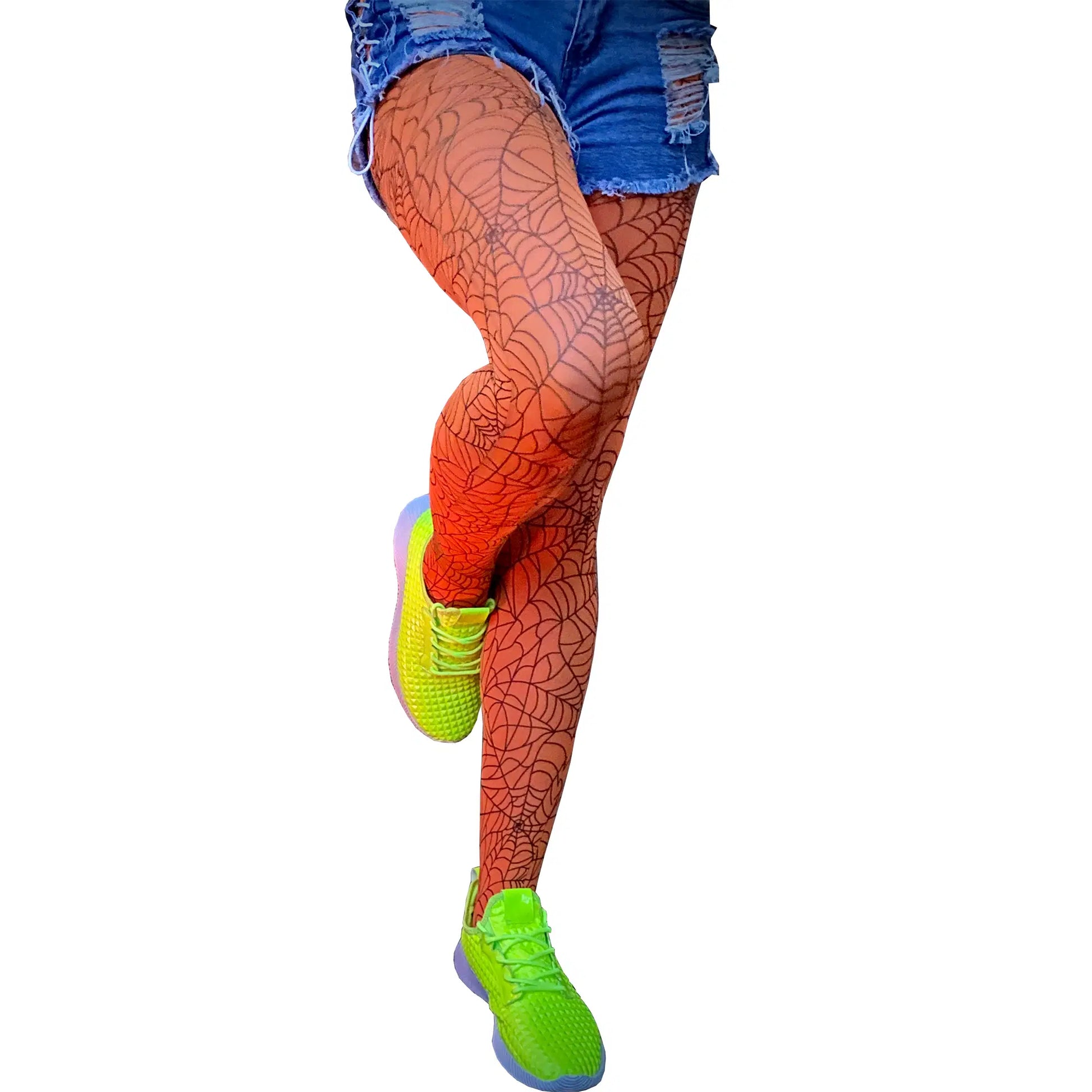 Neon Orange Tights Spider Webs for Women image 0