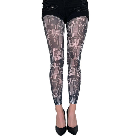New York footless tights by Malka Chic with city inspired printed pattern