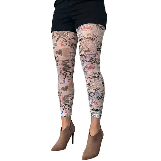 I Love Paris footless tights by Malka Chic with city inspired printed design