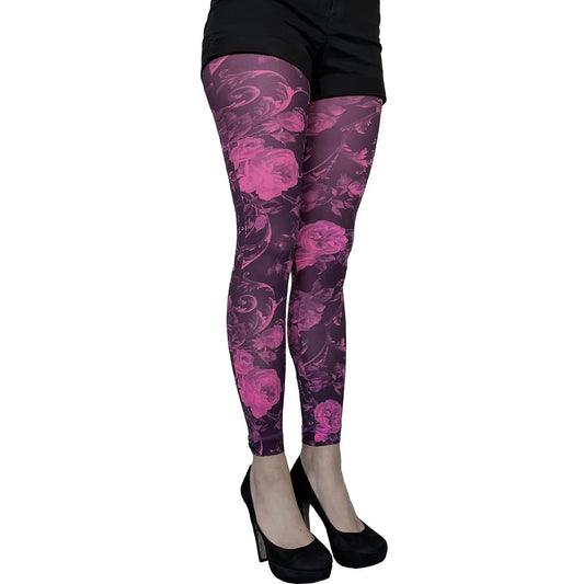 Pink floral footless tights for women by Malka Chic featuring soft feminine flower design