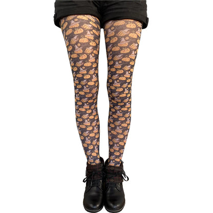 Pumpkin patterned tights for women by Malka Chic with Halloween design