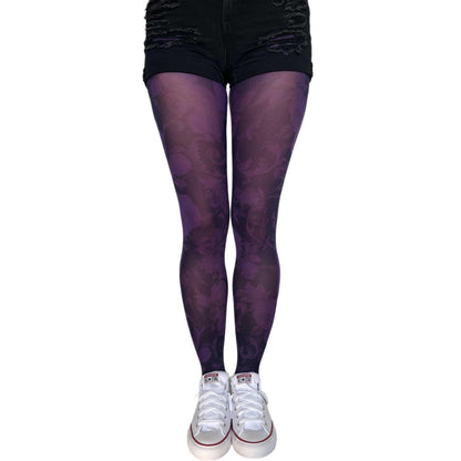 Purple floral patterned tights worn with sneakers sold at Malka Chic