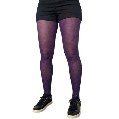 Purple musical print tights by Malka Chic for creative outfits