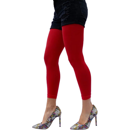 Red 50 denier footless tights for women by Malka Chic with bold opaque color