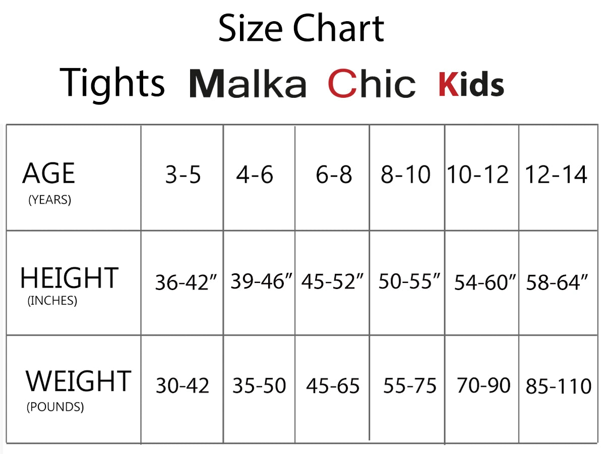 Size chart for kids Malka Chic