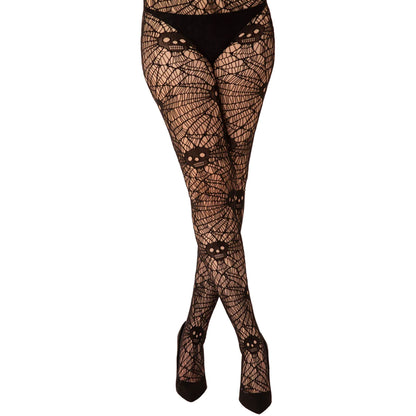 Skull patterned fishnet tights for women with edgy gothic aesthetic