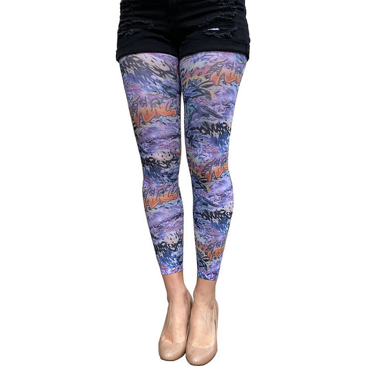 Street art footless tights by Malka Chic featuring bold urban graphic pattern