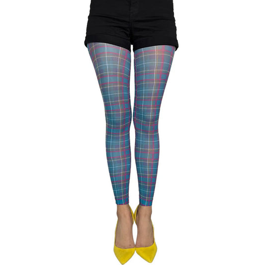 Teal plaid footless tights by Malka Chic featuring classic check patterned hosiery