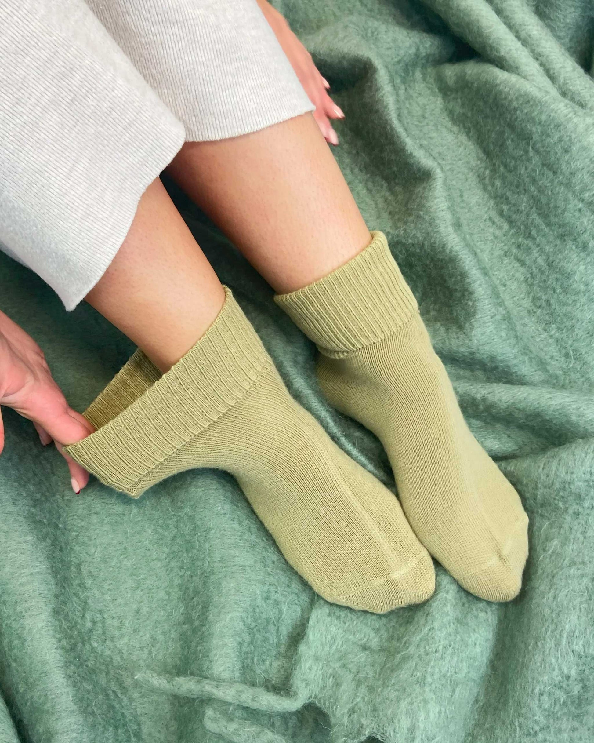 Sage green ankle socks for women made from ultra-soft knit fabric by Malka Chic